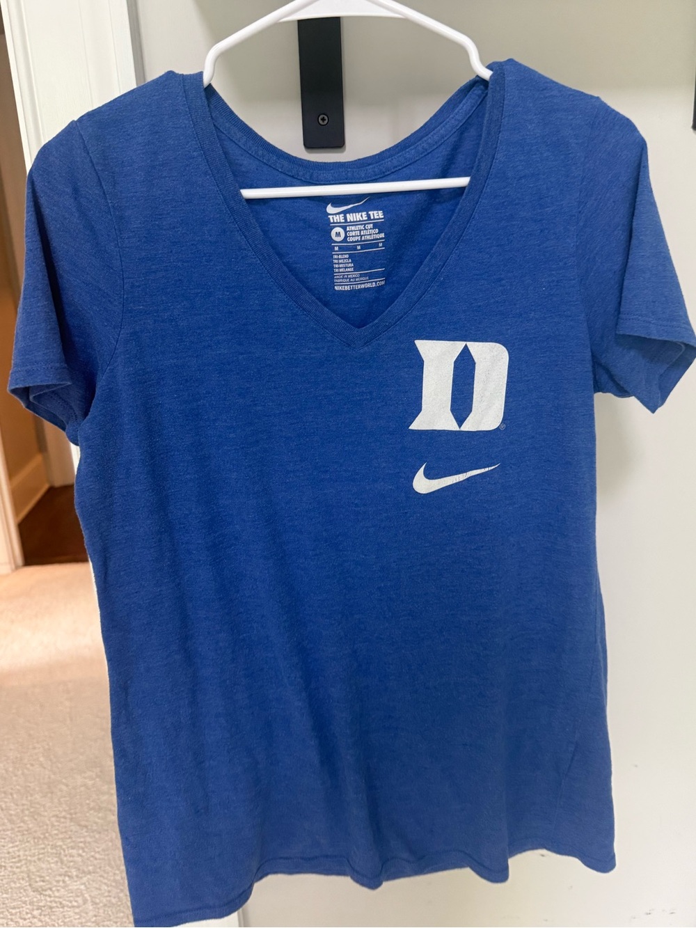 Nike Blue Duke V-Neck Tee with White Duke Logo